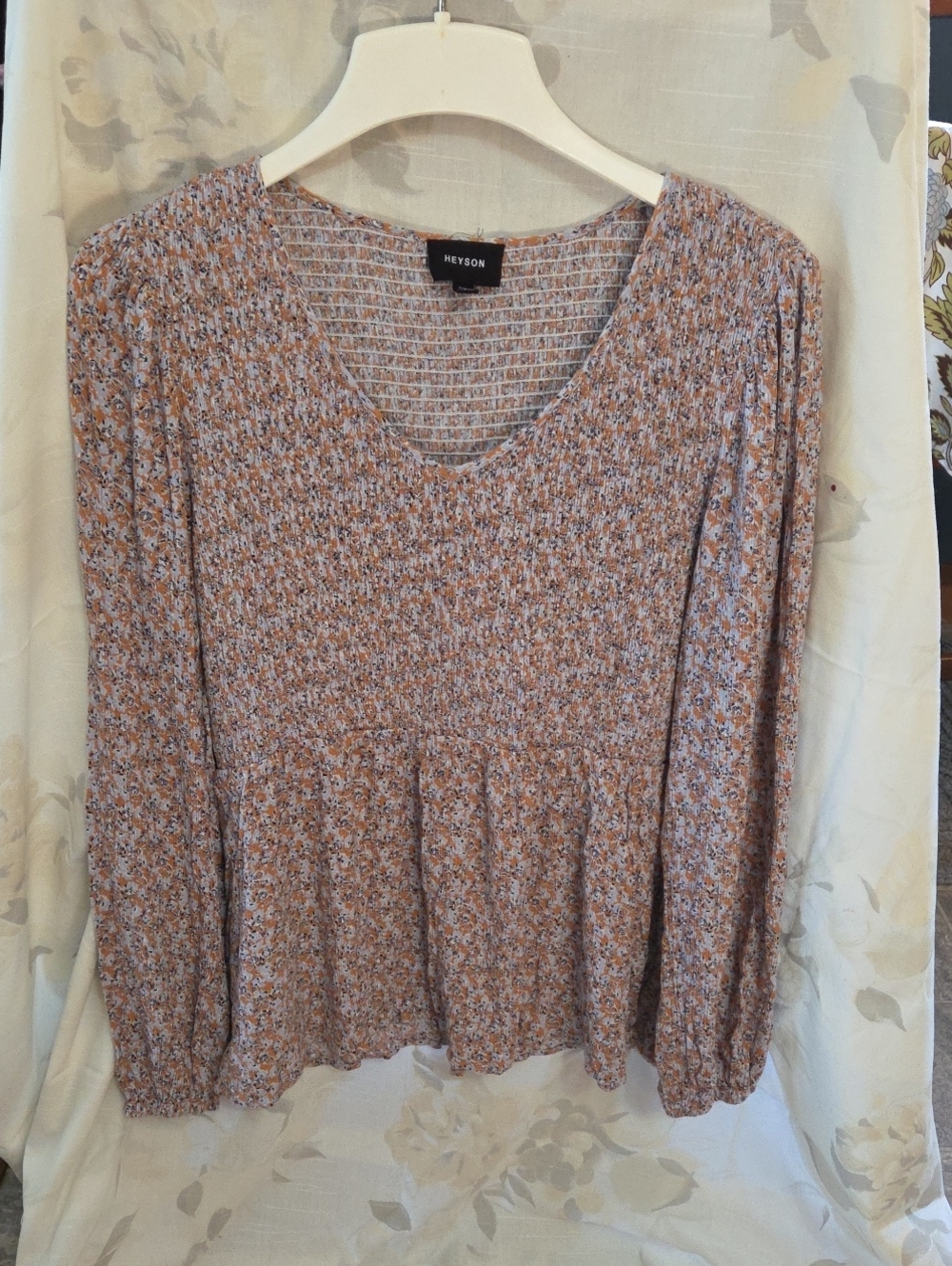 Heyson Floral Smocked Peplum Blouse